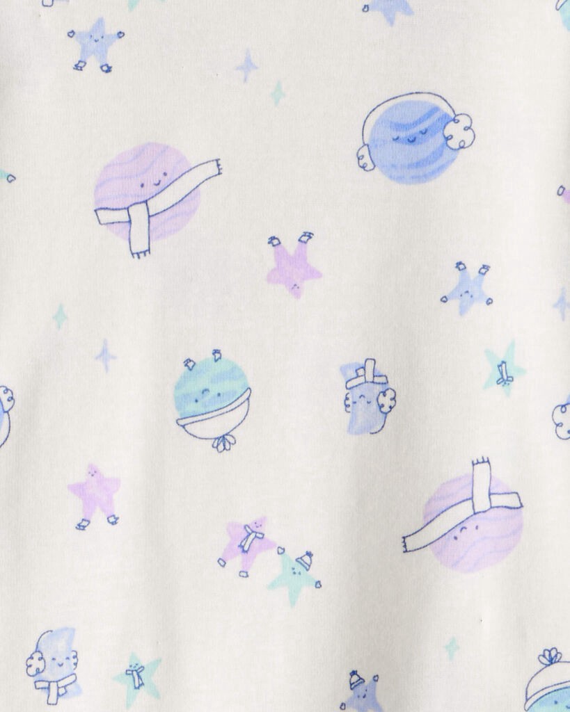 slide 3 of 3, Carter's Carters Baby Girl Space Star Print 100% Cotton Long-Sleeve Snug Fit 4-Piece Pajamas - White/Purple Purple/White 9M, 4 pc