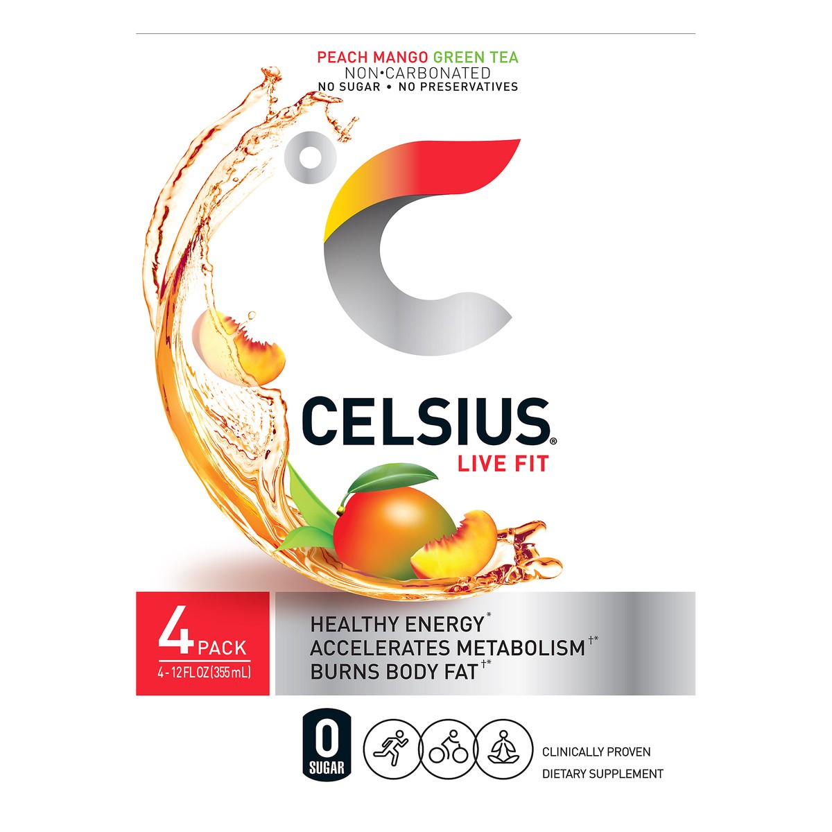 slide 1 of 4, CELSIUS Sparkling Peach Mango Green Tea Energy Drink, 48 fl oz