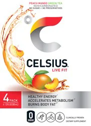 CELSIUS Live Fit Sparkling Peach Mango Green Tea Energy Drink 4 ea