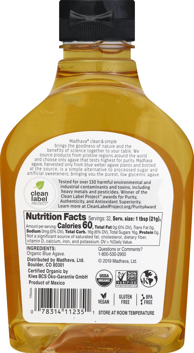 slide 8 of 10, Madhava Sweetener Liquid Organic Blue Agave Golden Light - 23.5 Oz, 23.5 oz