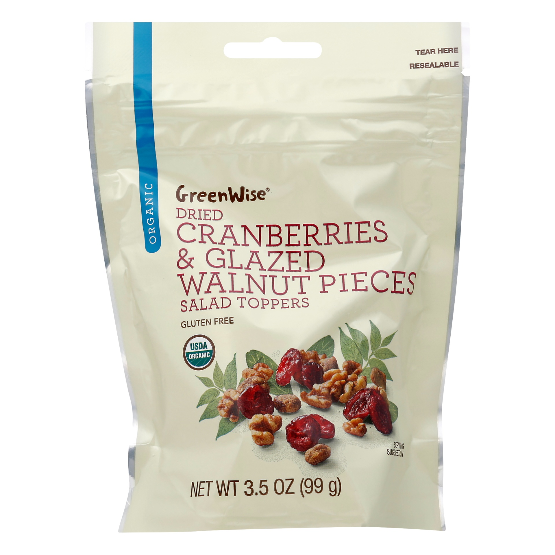 slide 1 of 1, GreenWise Organic Dried Cranberries & Glazed Walnut Pieces Salad Toppers, 3.5 oz