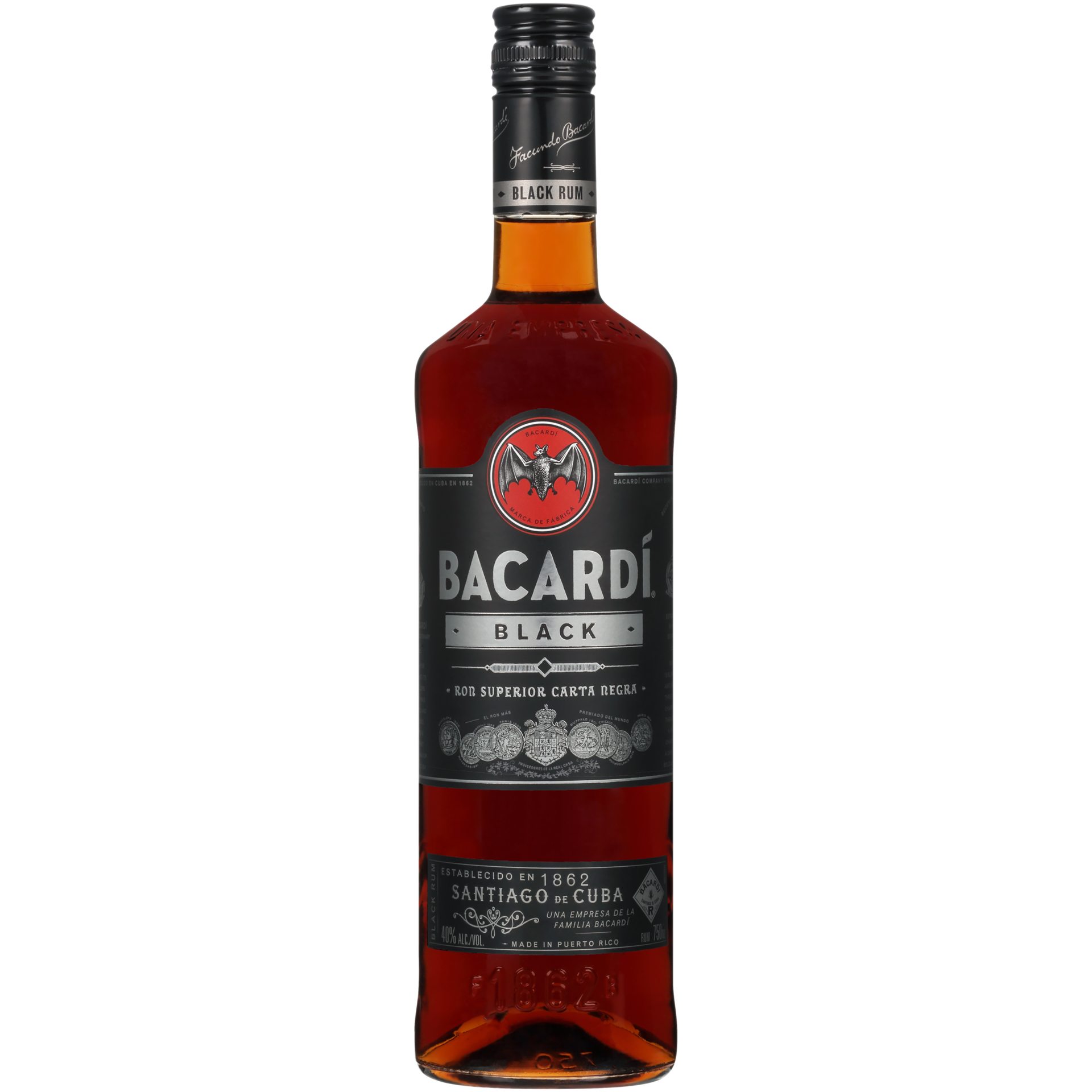 slide 5 of 5, Bacardí Bacardi Black Rum, Gluten Free 40% 75Cl/750Ml, 750 ml