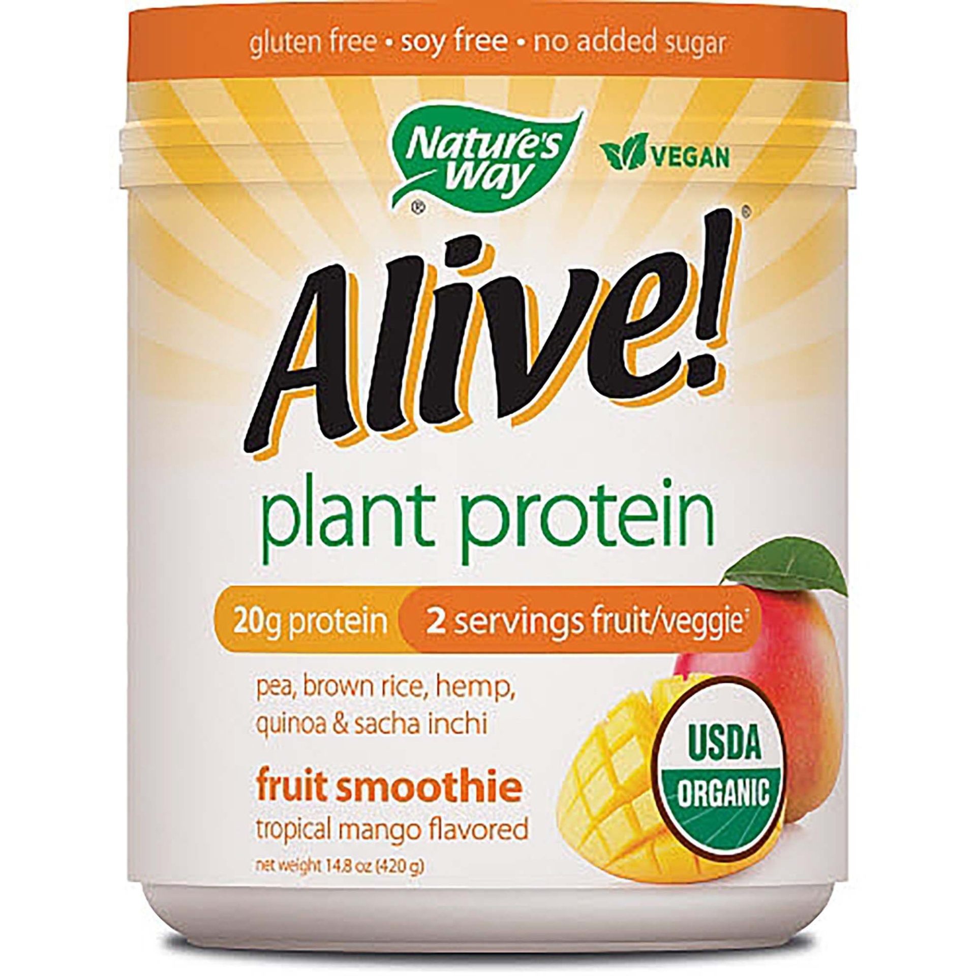 slide 1 of 1, Nature's Way Alive! Plant Protein Organic Smoothie Tropical Mango, 14.8 oz