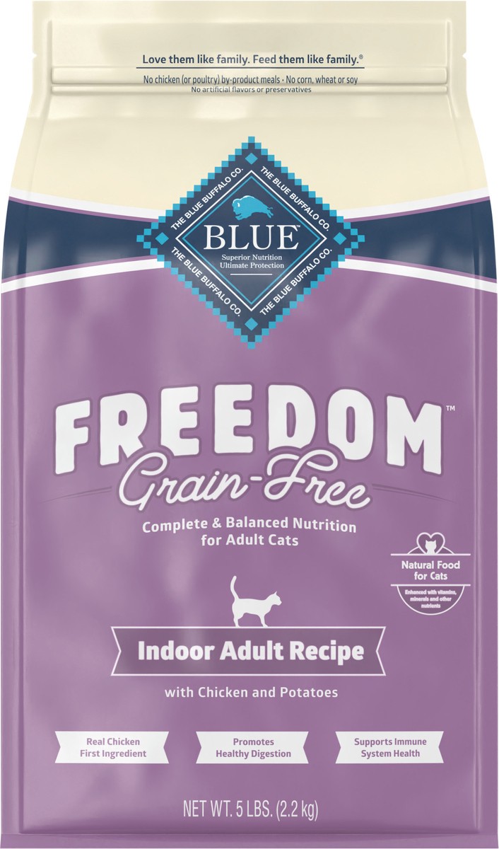 slide 2 of 9, Blue Buffalo Blue Freedom Grain-Free Adult Indoor Chicken Recipe Dry Cat Food, 5 lb