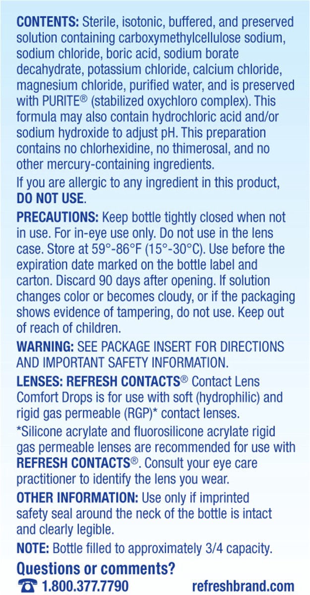 slide 3 of 5, Refresh Contacts Contact Lens Comfort Drops Artificial Tears Contact Lens Rewetter, 0.4 fl oz (12 mL), 12 ml