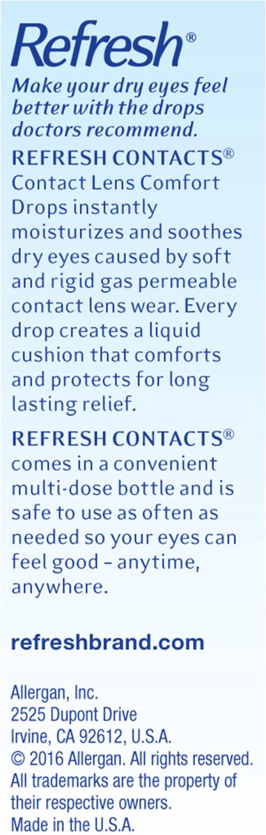 slide 2 of 5, Refresh Contacts Contact Lens Comfort Drops Artificial Tears Contact Lens Rewetter, 0.4 fl oz (12 mL), 12 ml