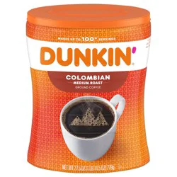 Dunkin'' Dunkin’ Colombian Medium Roast Ground Coffee, 27.5 Oz. Canister