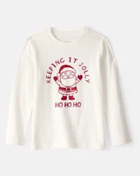 Oshkosh Toddler Boy Christmas "Keeping It Jolly" Santa Long-Sleeve Graphic Tee - White - 4T