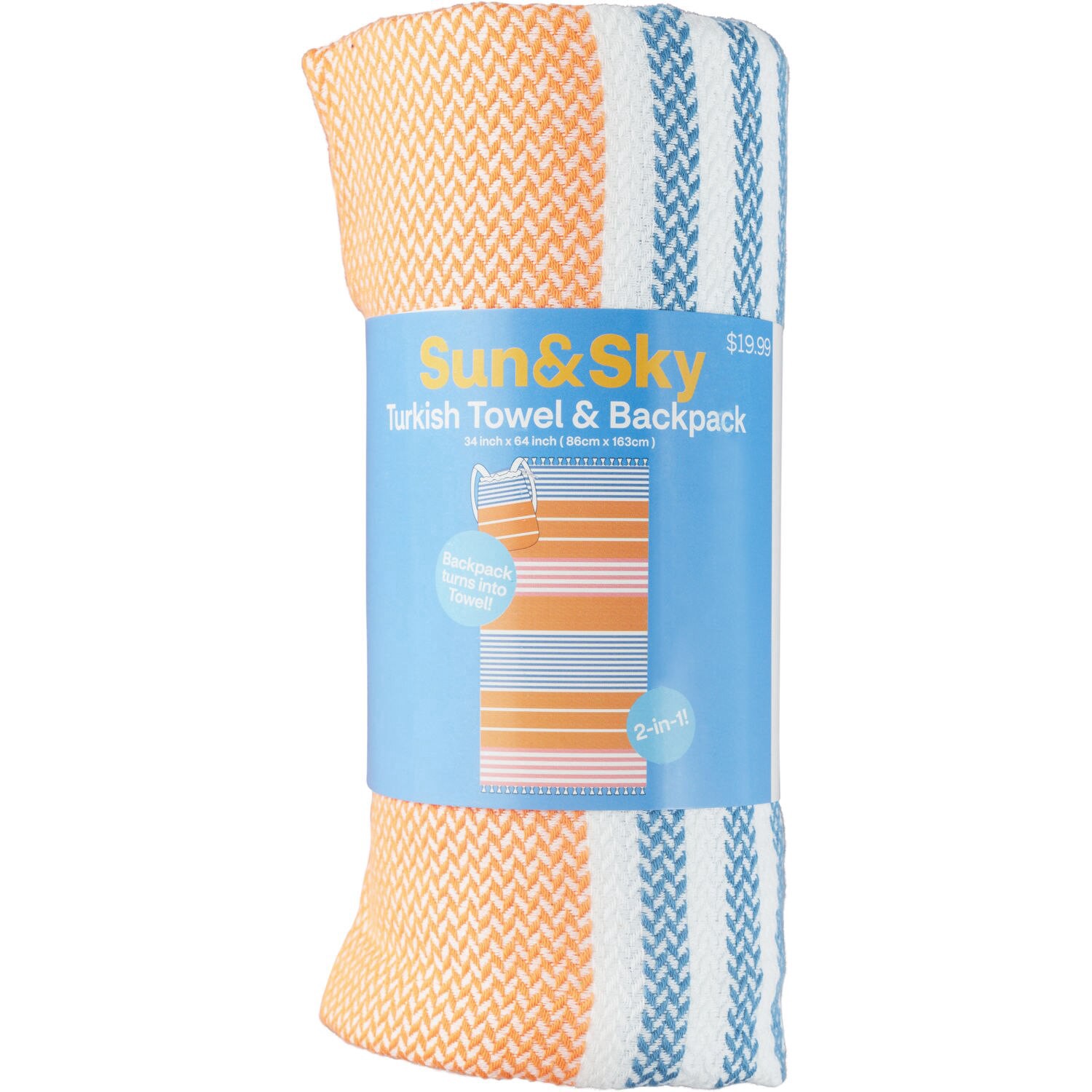 slide 1 of 1, Sun & Sky Turkish Beach Towel With Backpack, Pink & Orange Stripe, 1 ct