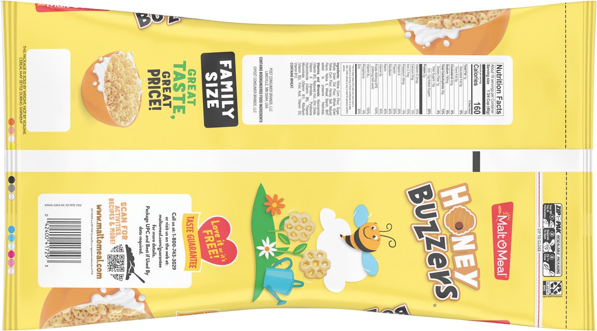 slide 3 of 7, Malt-O-Meal Honey Buzzers Breakfast Cereal, Super Sized Honey Cereal, 22 OZ Bag, 22 oz