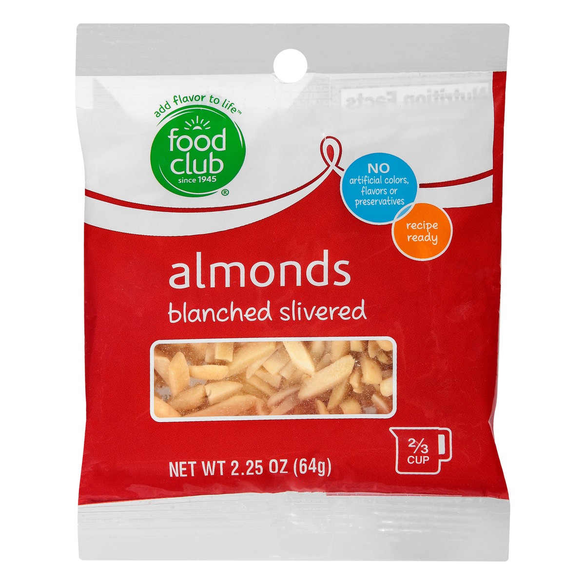 slide 1 of 10, Food Club Blanched Slivered Almonds, 2.25 oz