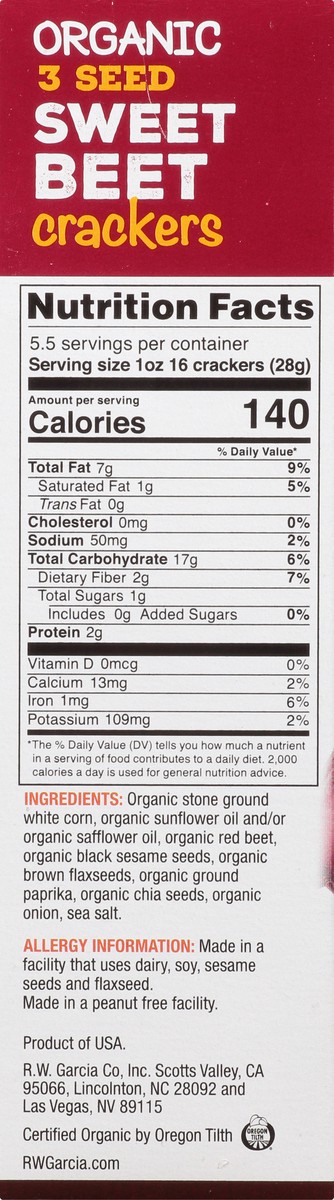 slide 12 of 13, RW Garcia Gluten Free Organic 3 Seed Sweet Beet Crackers 5.5 oz, 5.5 oz