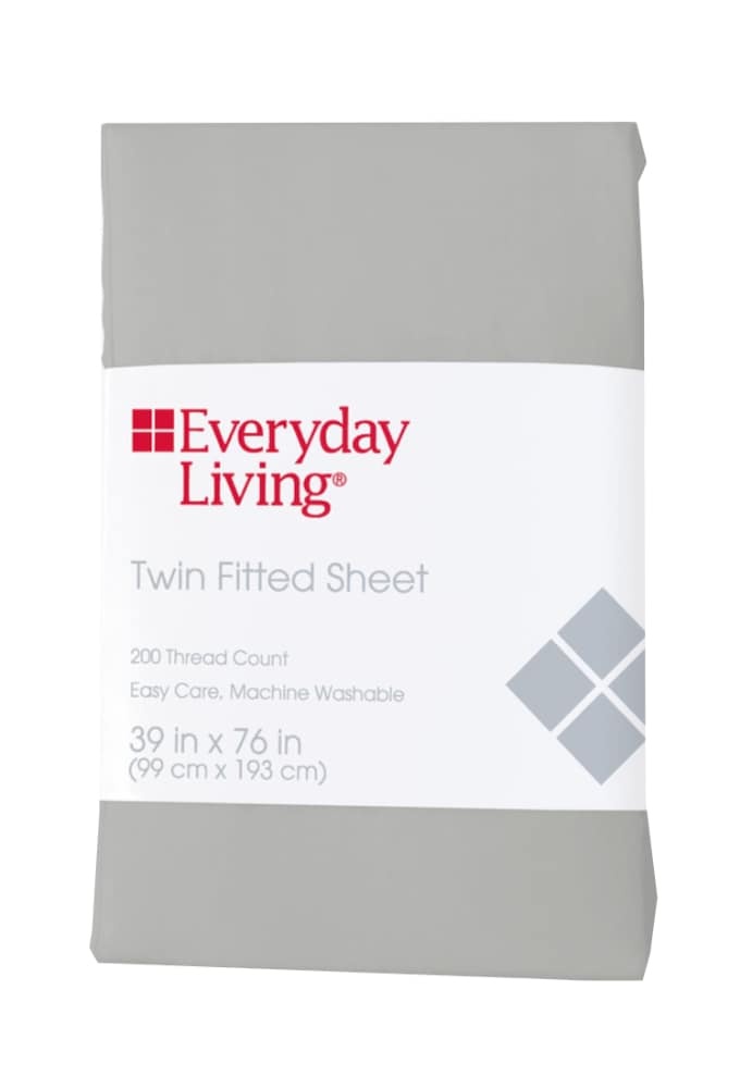 slide 1 of 1, Everyday Living 200 Thread Count Cotton/Polyester Fitted Sheet - Quiet Gray, Twin Size