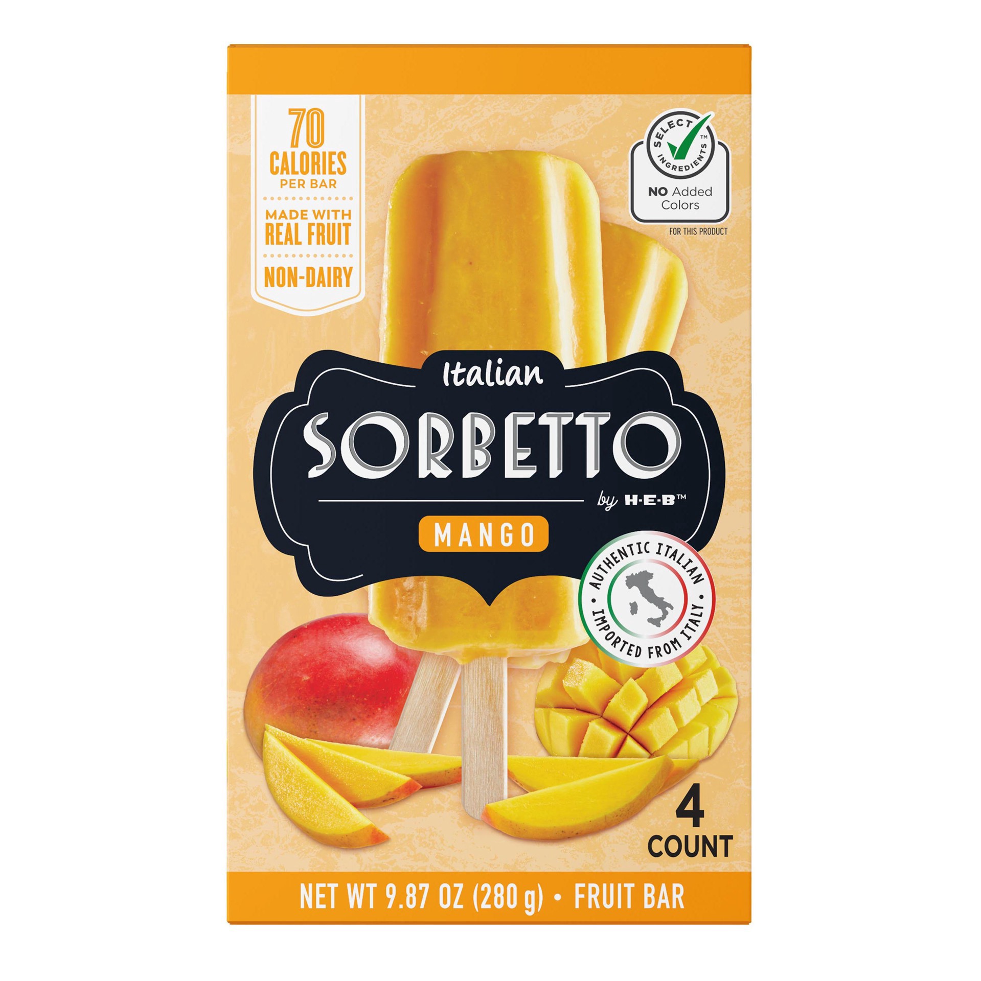 slide 1 of 1, H-E-B Mango Sorbetto Bars, 4 ct