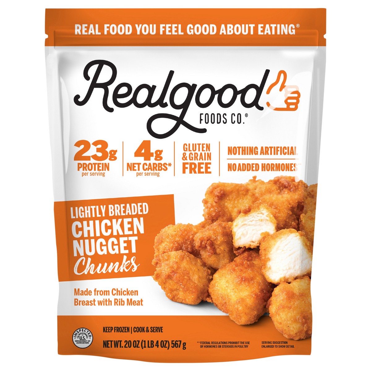 slide 1 of 9, Realgood Real Good Foods Lightly Breaded Chicken Nuggets, 20 oz