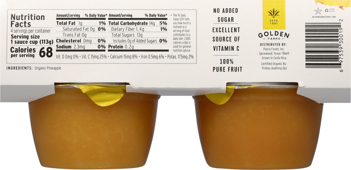 slide 11 of 15, Golden Farms Organic Unsweetened Pineapple Sauce 4 - 4 oz Cups, 4 ct