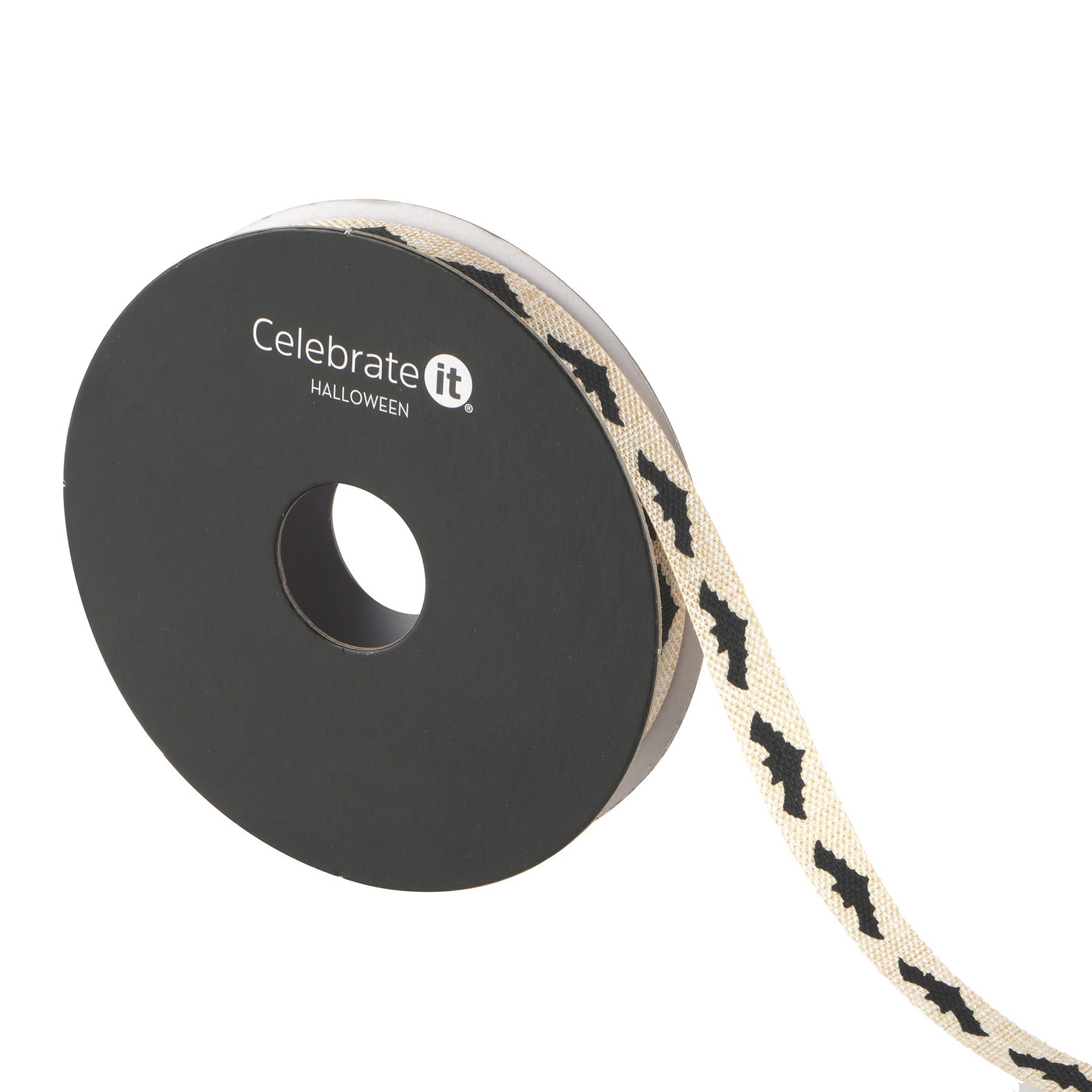 slide 3 of 3, 3/8" X 4yd. Black Bats Linen Ribbon By Celebrate It Halloween, 3/8 in x 4 yd