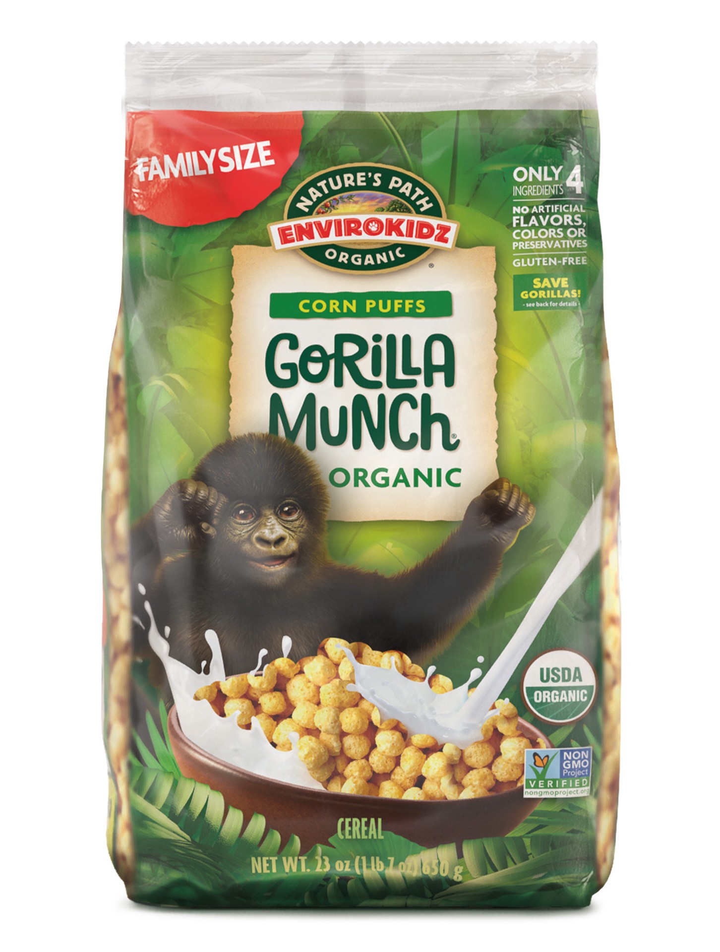 slide 1 of 7, EnviroKidz Nature's Path Envirokidz Organic Gorilla Munch Cold Cereal 23oz EcoPac Bag, 23 oz