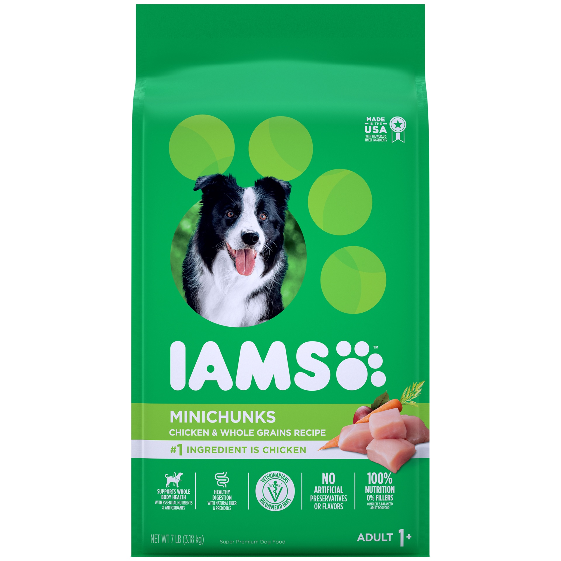 slide 1 of 7, Iams Adult Minichunks Small Kibble High Protein Dry Dog Food With Real Chicken, 7 lb