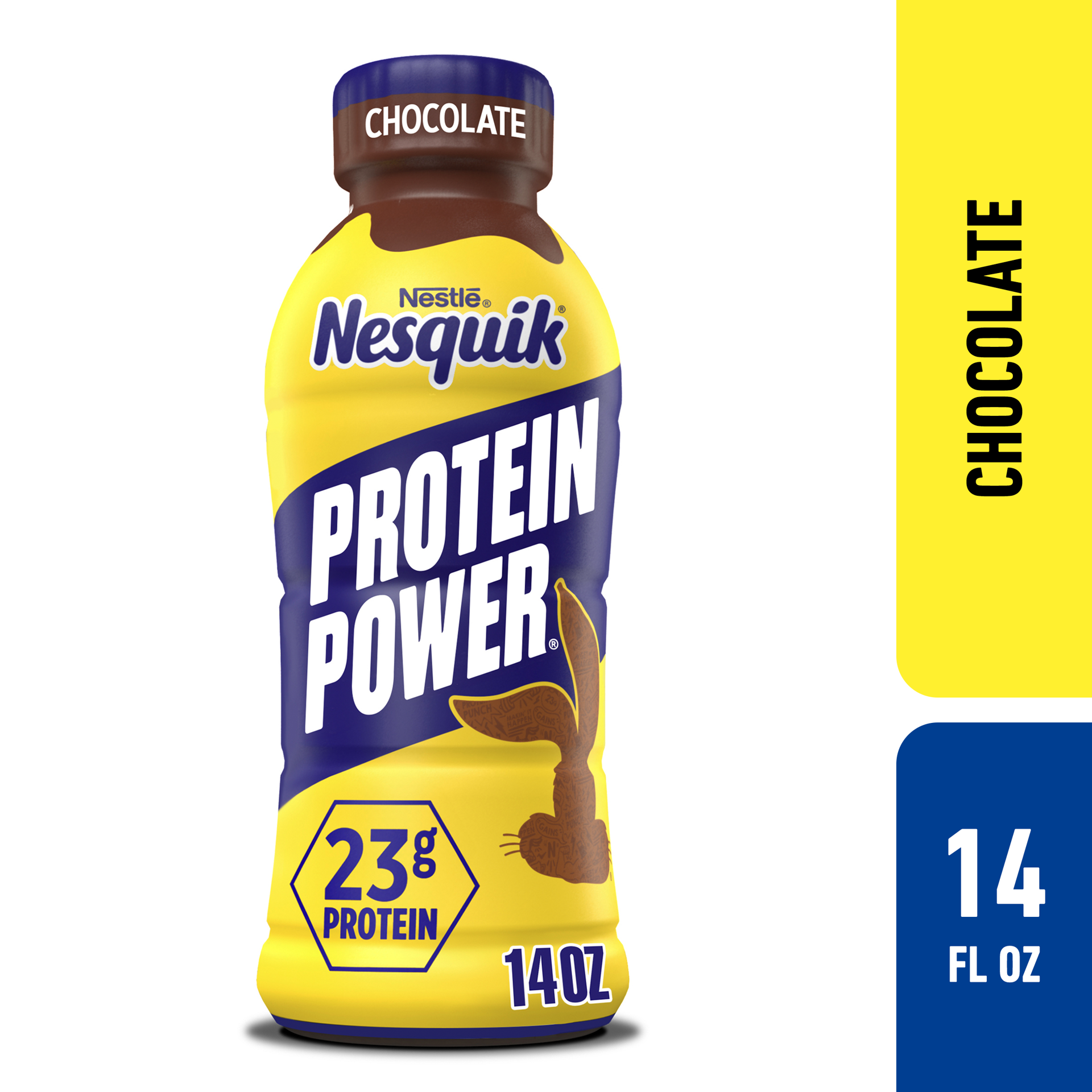 slide 1 of 7, Nesquik Protein Power, Chocolate Protein Milk Beverage, 23g Protein per Bottle, Ready to Drink, 14 oz Bottle, 14 oz