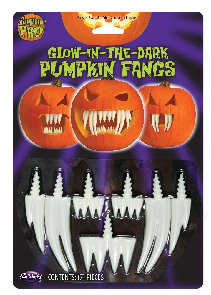 slide 1 of 1, Fun World Pumpkin Fangs, Glow-in-the-Dark, 7 ct