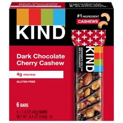 KIND Healthy Snack Bar, Dark Chocolate Cherry Cashew, 4g Protein, Gluten Free Bars, 1.4 OZ, (6 Ct)