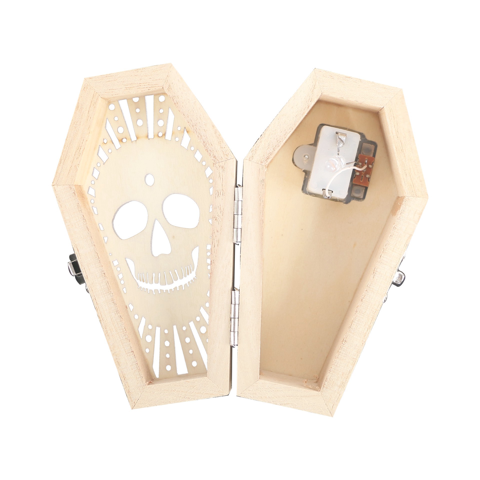 slide 4 of 4, Mini Skull With Eye Coffin Diy Led Wood Decor By Make Market, 2.3 in x 1.5 in x 4.4 in