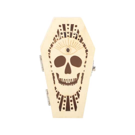 slide 1 of 4, Mini Skull With Eye Coffin Diy Led Wood Decor By Make Market, 2.3 in x 1.5 in x 4.4 in