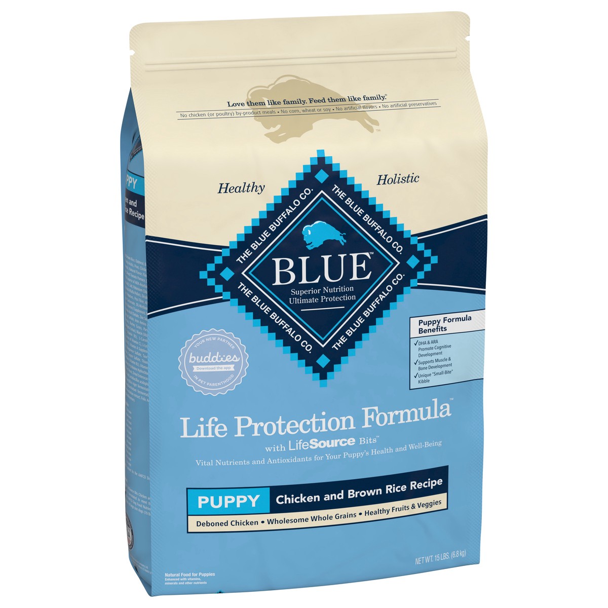 slide 9 of 11, Blue Buffalo Life Protection Formula Puppy Dry Dog Food with DHA and ARA, Made with Natural Ingredients, Chicken & Brown Rice Recipe, 15-lb Bag, 15 lb