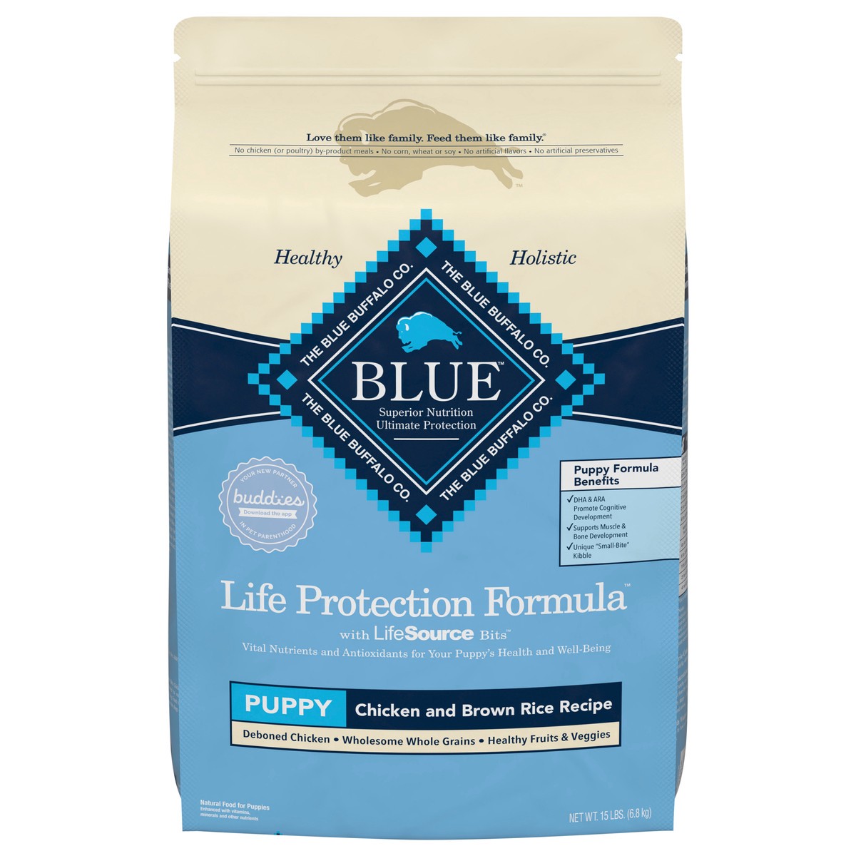 slide 7 of 11, Blue Buffalo Life Protection Formula Puppy Dry Dog Food with DHA and ARA, Made with Natural Ingredients, Chicken & Brown Rice Recipe, 15-lb Bag, 15 lb