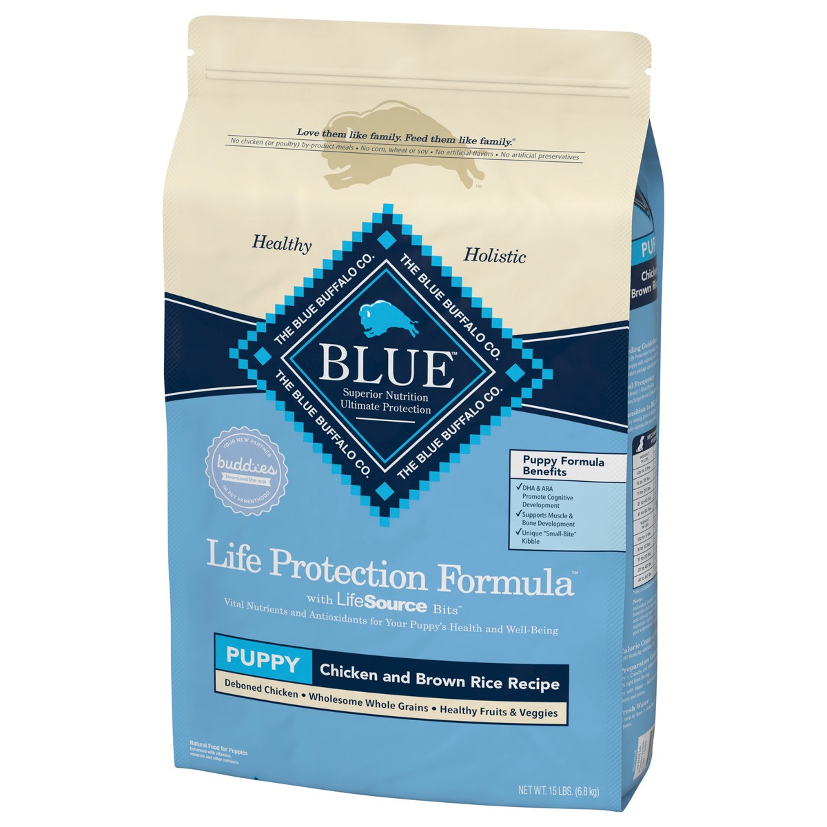 slide 5 of 11, Blue Buffalo Life Protection Formula Puppy Dry Dog Food with DHA and ARA, Made with Natural Ingredients, Chicken & Brown Rice Recipe, 15-lb Bag, 15 lb