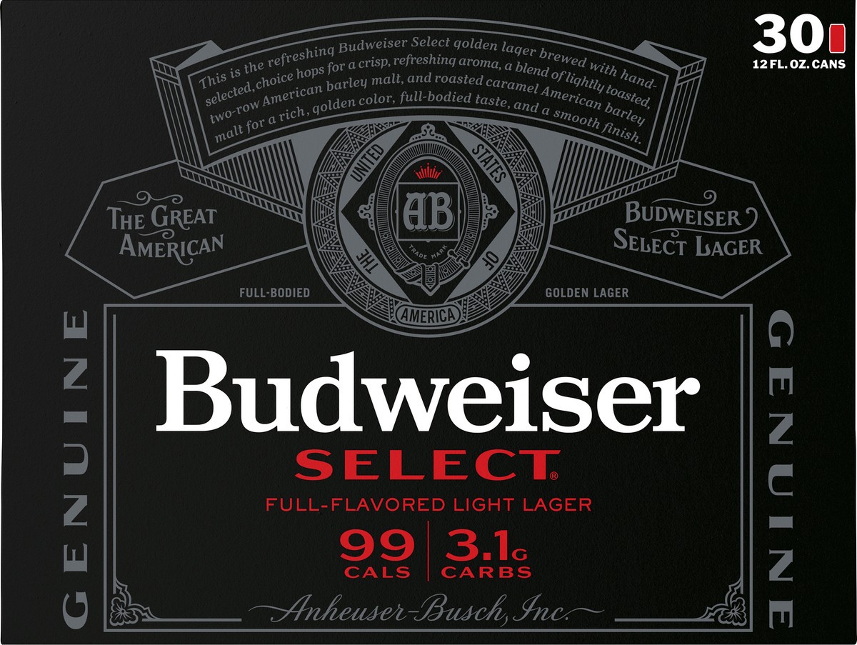 slide 1 of 1, Budweiser Select Golden Lager Beer 30 ea, 30 ct