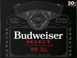 Budweiser Select Golden Lager Beer 30 ea