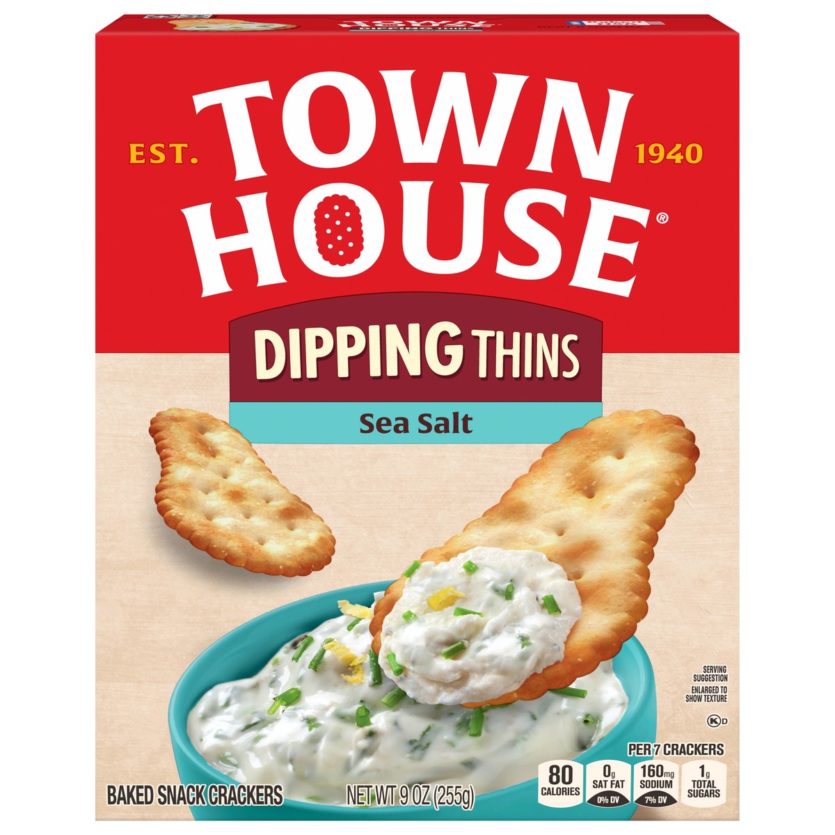 slide 1 of 14, Town House Dipping Thins Baked Snack Crackers, Party Snacks, Sea Salt, 9oz Box, 1 Box, 9 oz