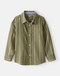 Boys Striped Cotton Long-Sleeve Button-Down Shirt - Green Green 6