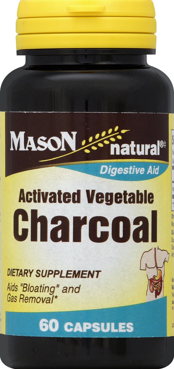 slide 2 of 2, Mason Natural Activated Charcoal - Alleviates Gas and Bloating, Promotes Natural Detoxification, Highly Absorbent Supplement, 60 Capsules, 60 ct