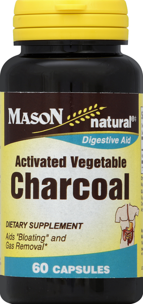 slide 1 of 2, Mason Natural Activated Charcoal - Alleviates Gas and Bloating, Promotes Natural Detoxification, Highly Absorbent Supplement, 60 Capsules, 60 ct