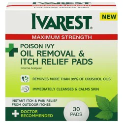 Ivarest Poison Ivy Maximum Strength Oil Removal & Itch Relief Pads - 30 Each