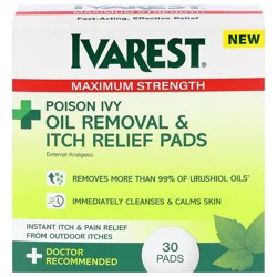 Ivarest Poison Ivy Maximum Strength Oil Removal & Itch Relief Pads - 30 Each