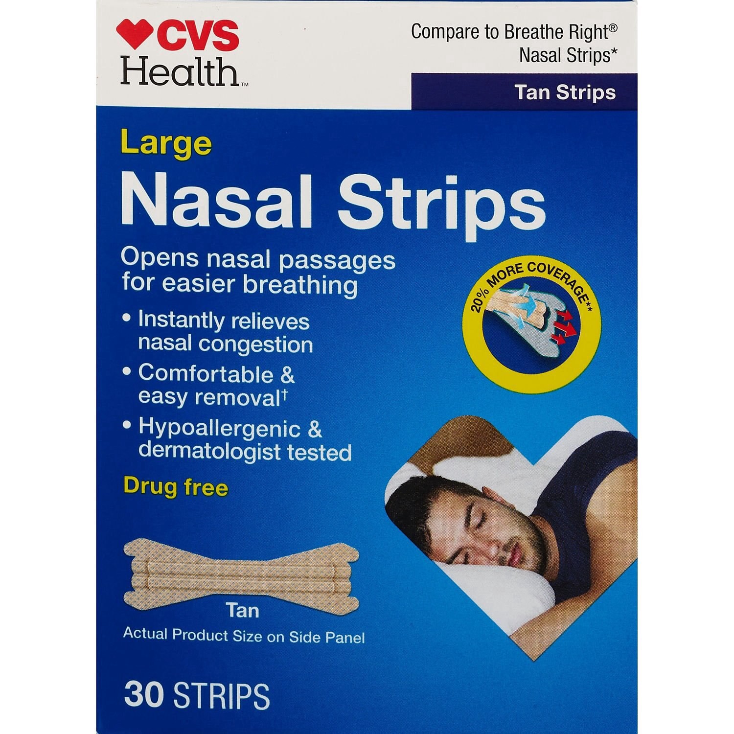 slide 1 of 5, Cvs Large Nasal Strips, Tan, 30 Ct, 30 ct