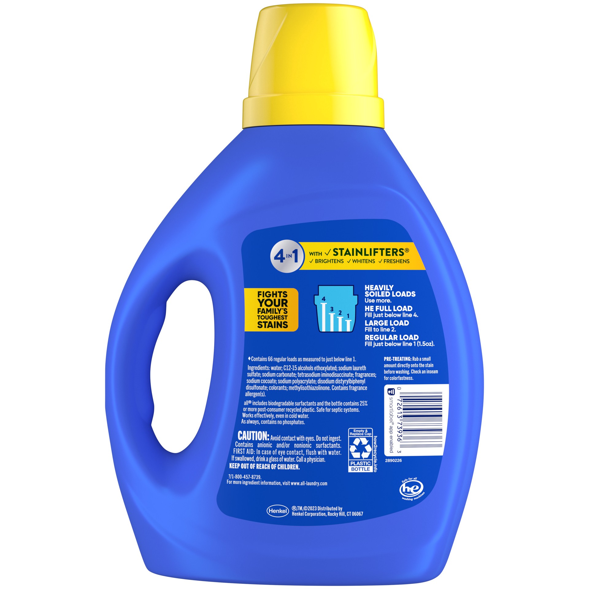 slide 1 of 7, All Liquid Laundry Detergent, 4 in 1 with Stainlifters, Fresh Clean Sunshine Fresh, 100 Ounces, 66 Wash Loads, 100 fl oz