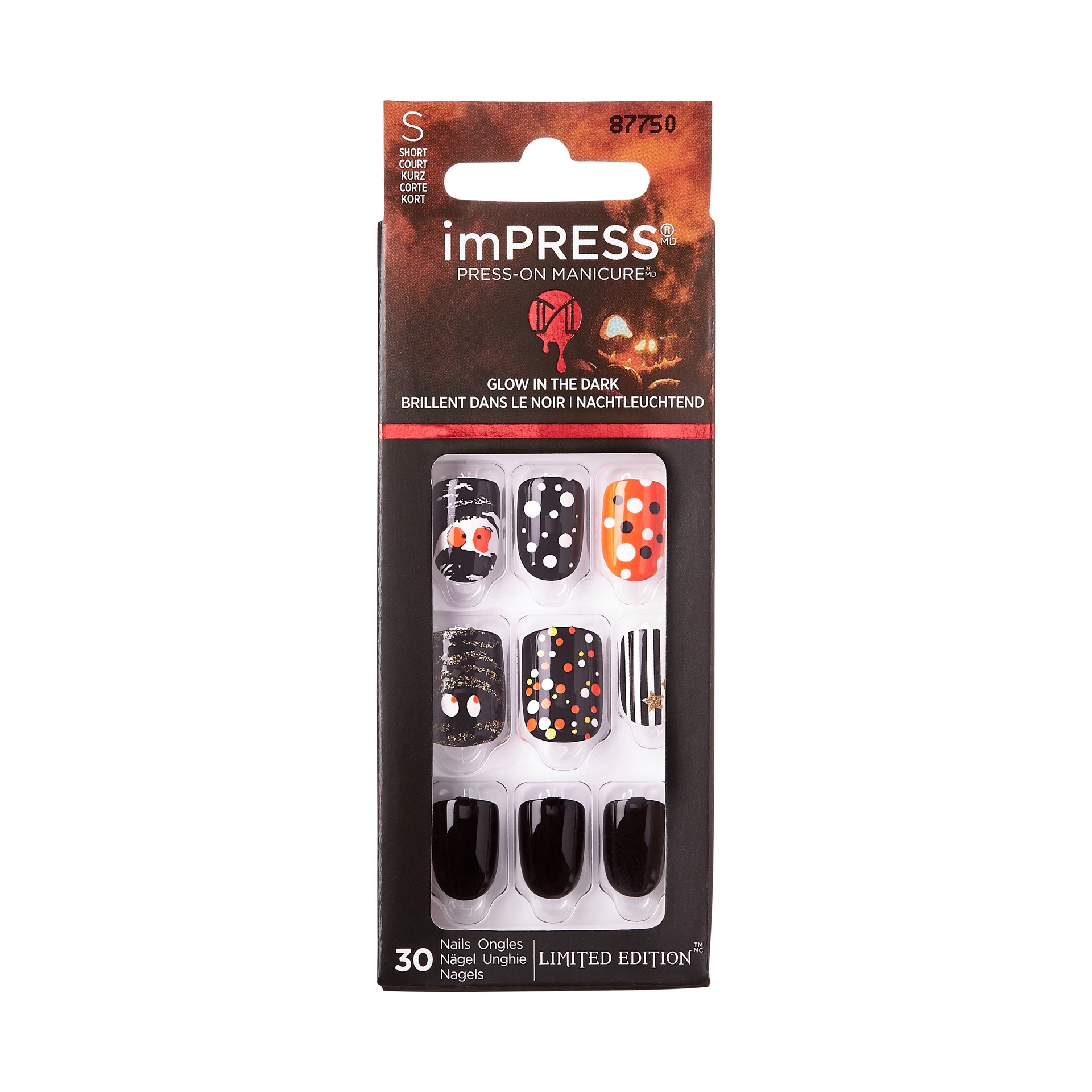 slide 1 of 5, imPRESS Halloween Press-on Nails, ‘Bone appetit'', 30 Count, 1 ct