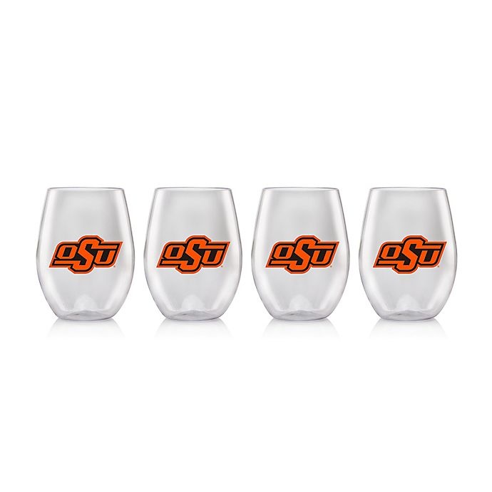 slide 2 of 2, NCAA Oklahoma State University 16 oz. Clear Plastic Stemless Wine Glasses Set, 4 ct