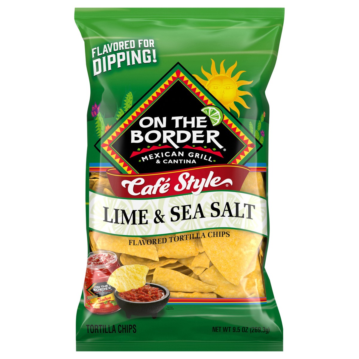 slide 1 of 12, On The Border Cafe Style Tortilla Chips, Lime & Sea Salt Flavor, 13 oz Bag, 9.5 oz