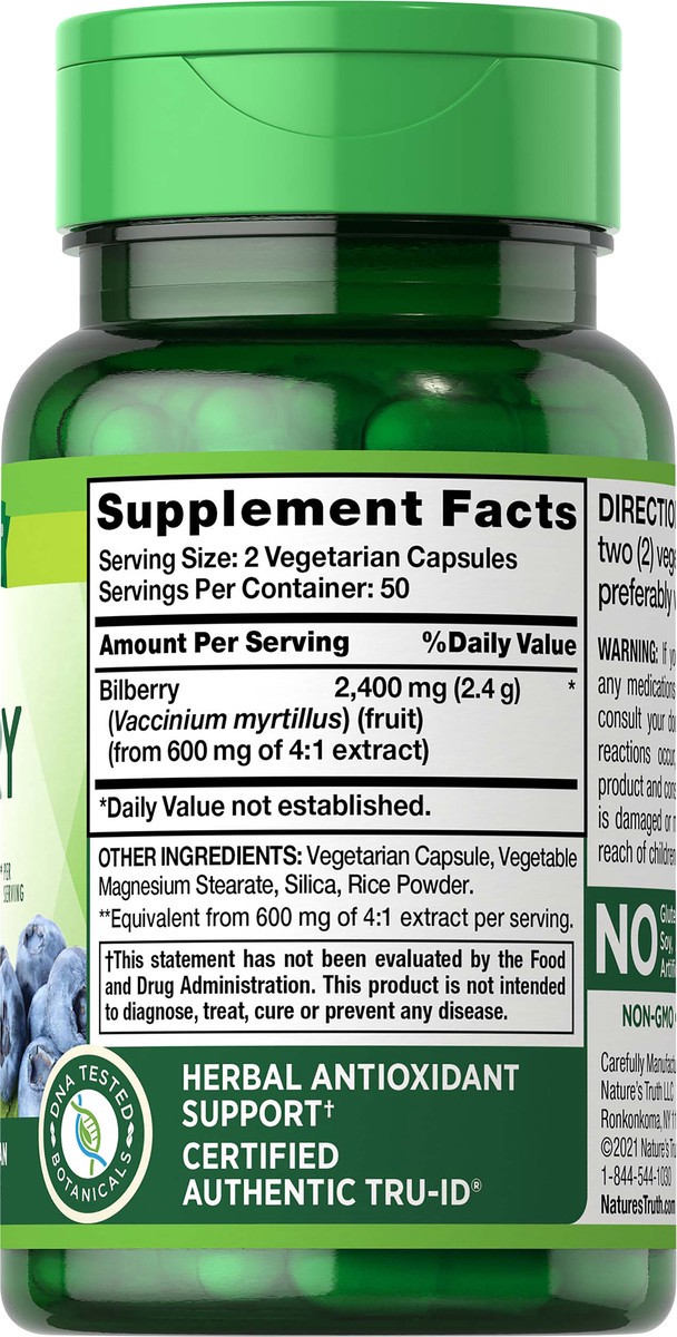 slide 3 of 5, Nature's Truth Bilberry, 1200 Mg, Quick Release Capsules, 100 ct
