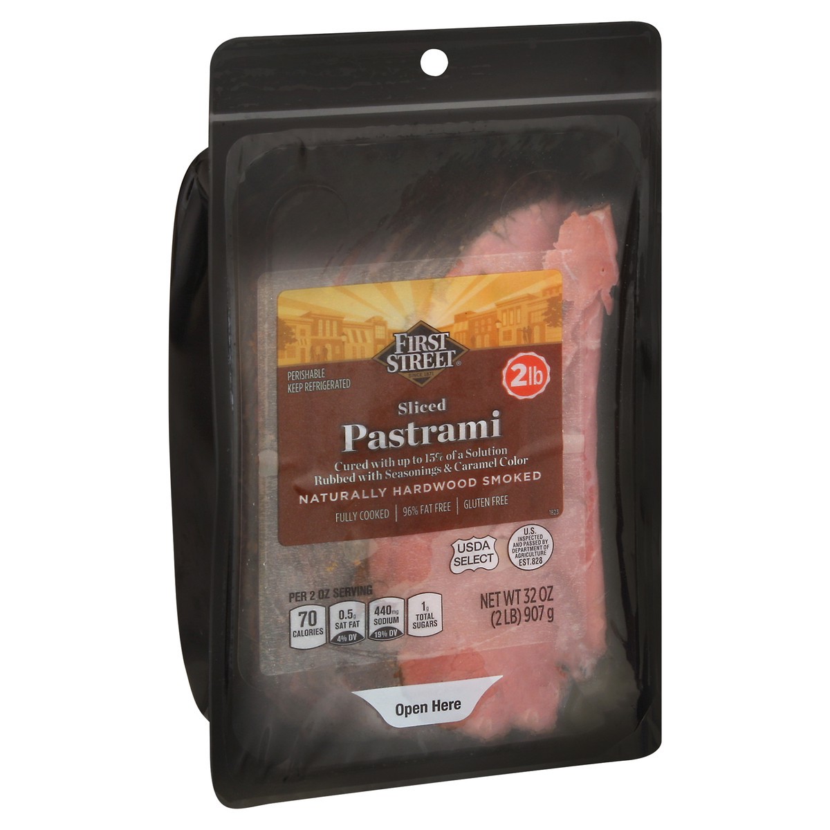 slide 9 of 12, First Street Street Sliced Pastrami Hardwood Smoked, 2 lb