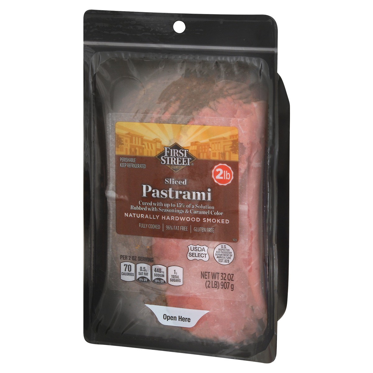 slide 10 of 12, First Street Street Sliced Pastrami Hardwood Smoked, 2 lb