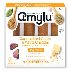 Amylu Foods Caramelized Onion & White Cheddar Chicken Sausages 12 oz