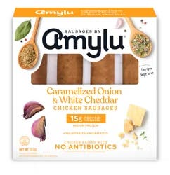 Amylu Foods Caramelized Onion & White Cheddar Chicken Sausages 12 oz