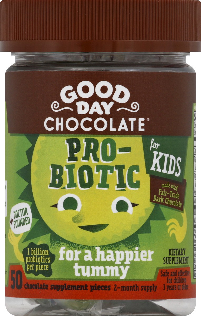 slide 5 of 6, Good Day Chocolate Kid's Good Day Chocolate Probiotic Dietary Supplement Chewables, 50 ct